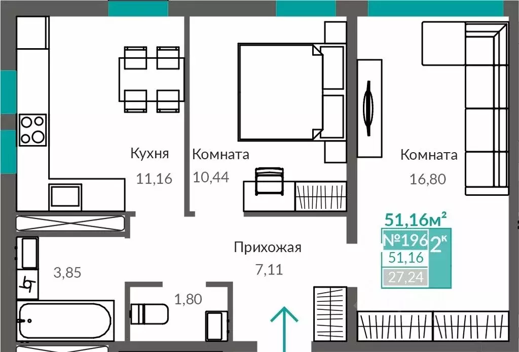 2-к кв. Крым, Симферополь Крымская роза мкр,  (51.16 м) - Фото 0