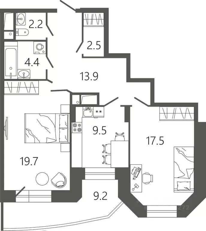 2-к кв. Московская область, Подольск Климовск мкр, ул. Советская, 18к2 ... - Фото 1