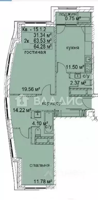 2-к кв. Московская область, Люберцы Красноармейская ул., 19 (65.0 м) - Фото 1