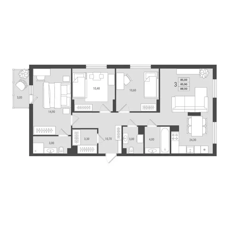 3-комнатная квартира: Нижний Новгород, улица Федосеенко, 2Д (85.9 м) - Фото 1