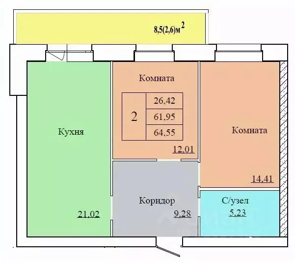 2-к кв. Ярославская область, Ярославль ул. Белинского, 17А (64.55 м) - Фото 0