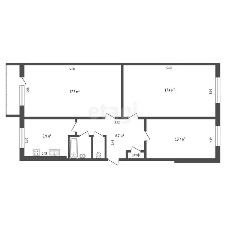 3-комнатная квартира: Новодвинск, улица Уборевича, 38 (61.4 м) - Фото 1