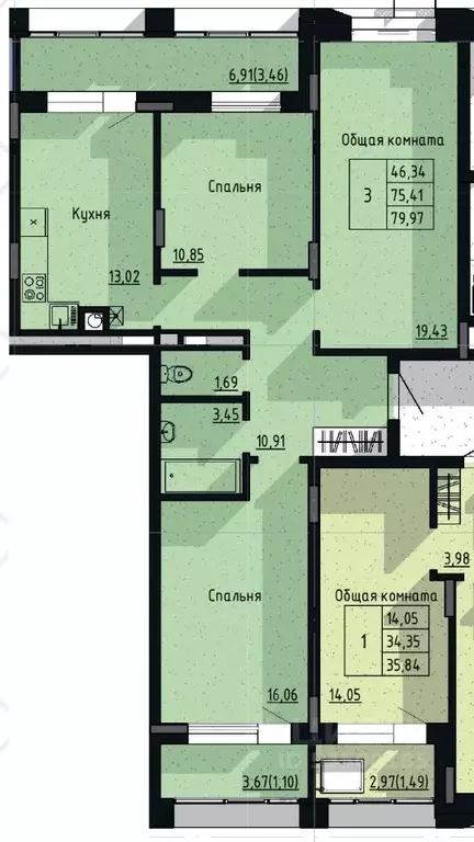 3-к кв. Саха (Якутия), Якутск пос. Геологов,  (79.97 м) - Фото 1