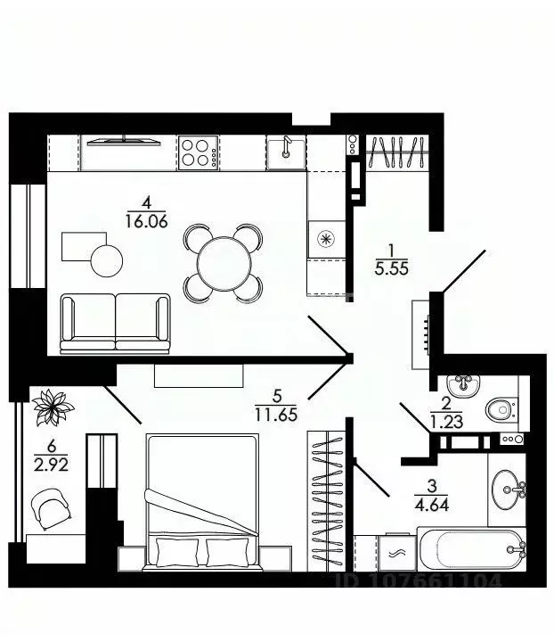 1-к кв. Липецкая область, Липецк ул. Е.И. Замятина, 1 (43.39 м) - Фото 2