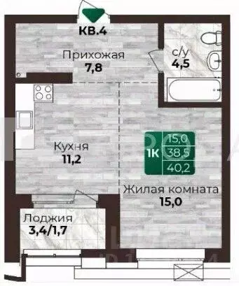 1-к кв. Алтайский край, Барнаул ул. 6-я Нагорная, 15Г/12 (40.2 м) - Фото 2