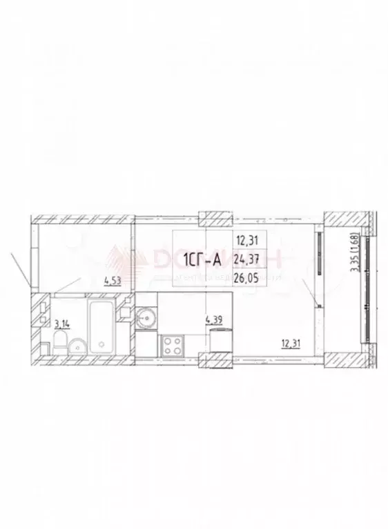 Квартира-студия, 26 м, 3/20 эт. - Фото 1