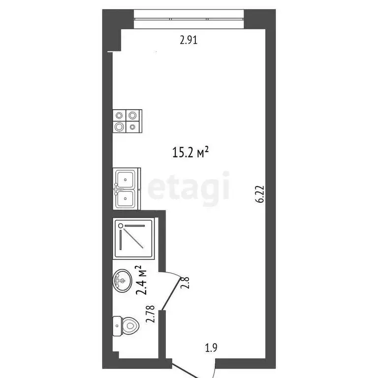 Квартира-студия: Томск, Торговая улица, 6 (17.6 м) - Фото 1