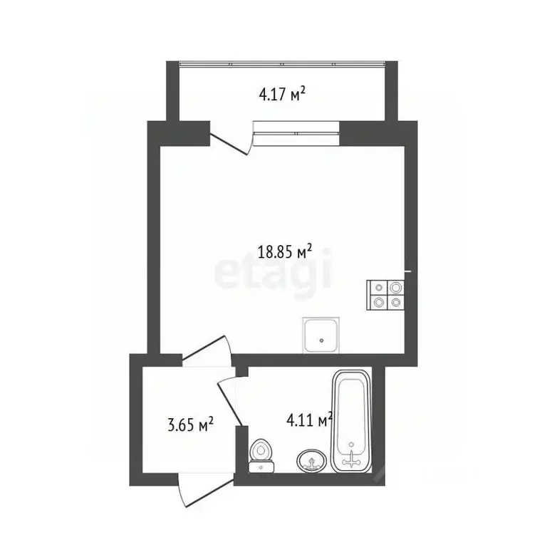 Студия Тюменская область, Тюмень ул. Валентины Трофимовой, 8 (31.0 м) - Фото 2
