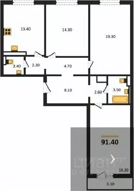 3-к кв. Воронежская область, Воронеж ул. Загоровского, 5/3 (91.4 м) - Фото 0