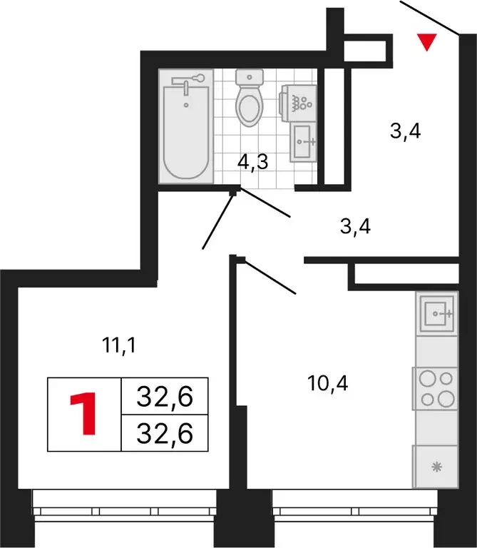 1-комнатная квартира: Москва, ЖК Бестселлер (32.6 м) - Фото 1