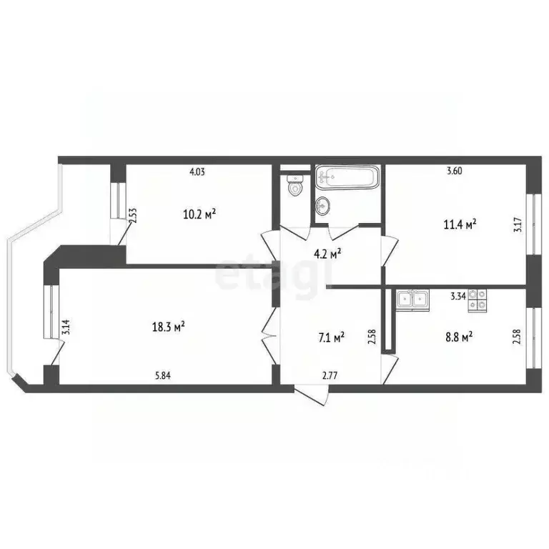 3-к кв. Архангельская область, Архангельск ул. Федора Абрамова, 5 ... - Фото 1