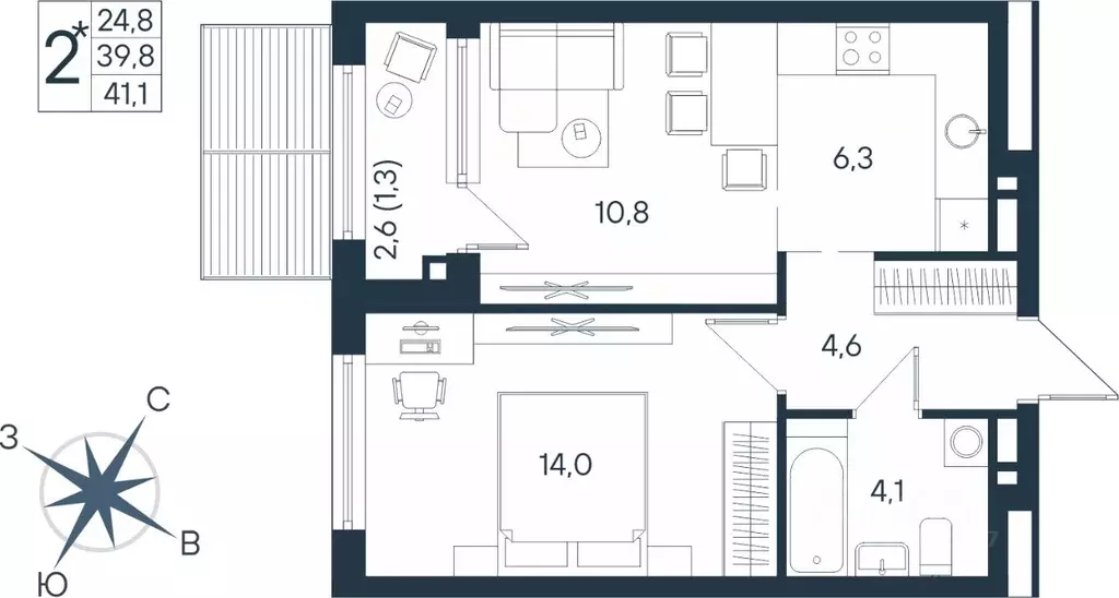 Студия Пермский край, Пермь ул. Космонавта Беляева, 17 (41.1 м) - Фото 0