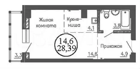 Квартира-студия, 28,4м, 20/22эт. - Фото 0