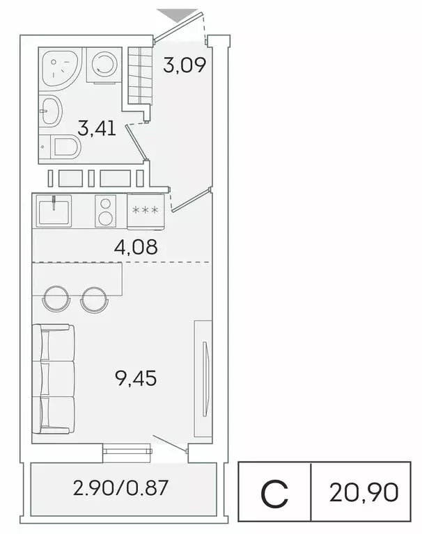 Квартира-студия: Мурино, Екатерининская улица, 11 (20 м) - Фото 0