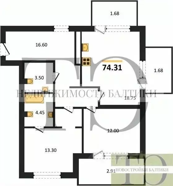 2-к кв. Калининградская область, Янтарный пгт ул. Советская (74.31 м) - Фото 0