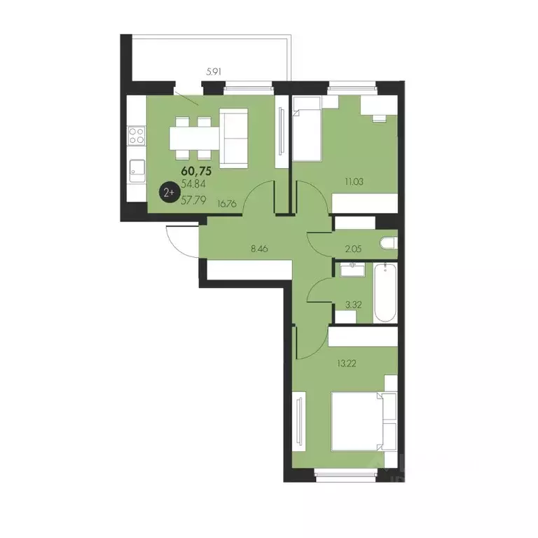 2-к кв. Тюменская область, Тюменский муниципальный округ, д. Патрушева ... - Фото 1