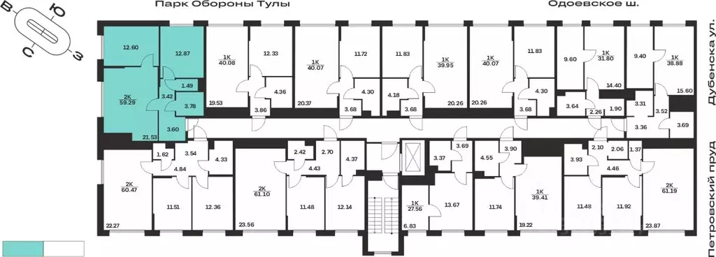 2-к кв. Тульская область, Тула Жукова Парк жилой комплекс (59.29 м) - Фото 2