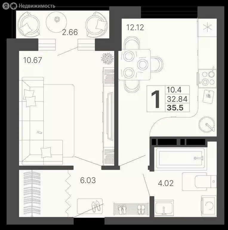 1-комнатная квартира: Сочи, Краснодонская улица, 46/1 (35.5 м) - Фото 0