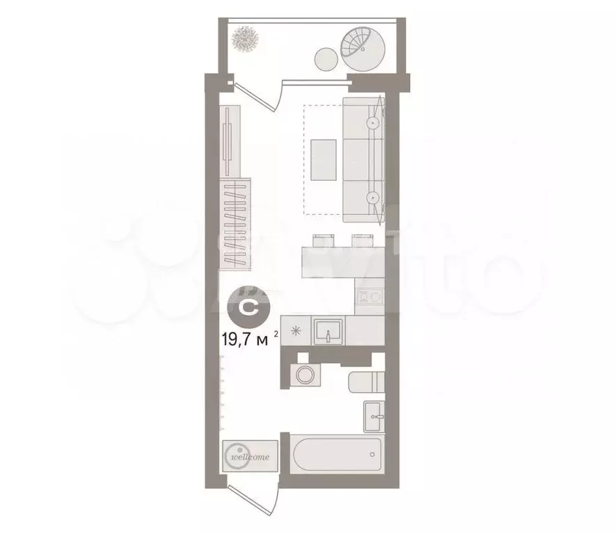 Квартира-студия, 19,7 м, 8/16 эт. - Фото 0