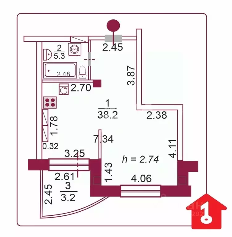 1-к кв. Омская область, Омск ул. 9-я Линия, 195 (43.5 м) - Фото 2