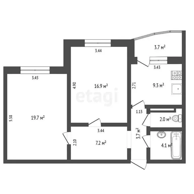 2-комнатная квартира: Тюмень, улица Николая Семёнова, 33 (62.4 м) - Фото 0