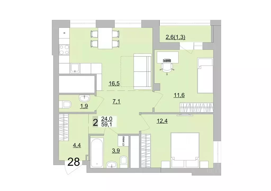 2-к кв. Свердловская область, Екатеринбург ул. Черкасская, 5к3 (60.4 ... - Фото 1