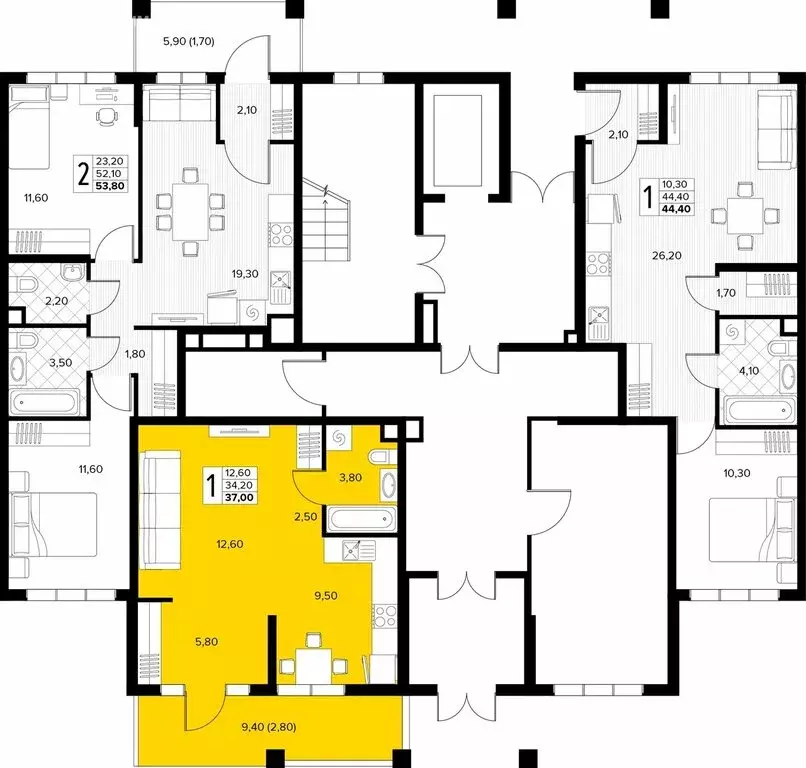 1-комнатная квартира: Сукко, жилой комплекс Кипарис (37 м) - Фото 1