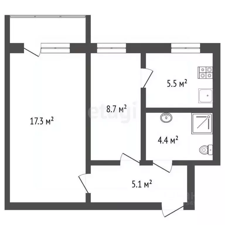 2-к кв. Воронежская область, Воронеж ул. Моисеева, 3 (41.2 м) - Фото 2