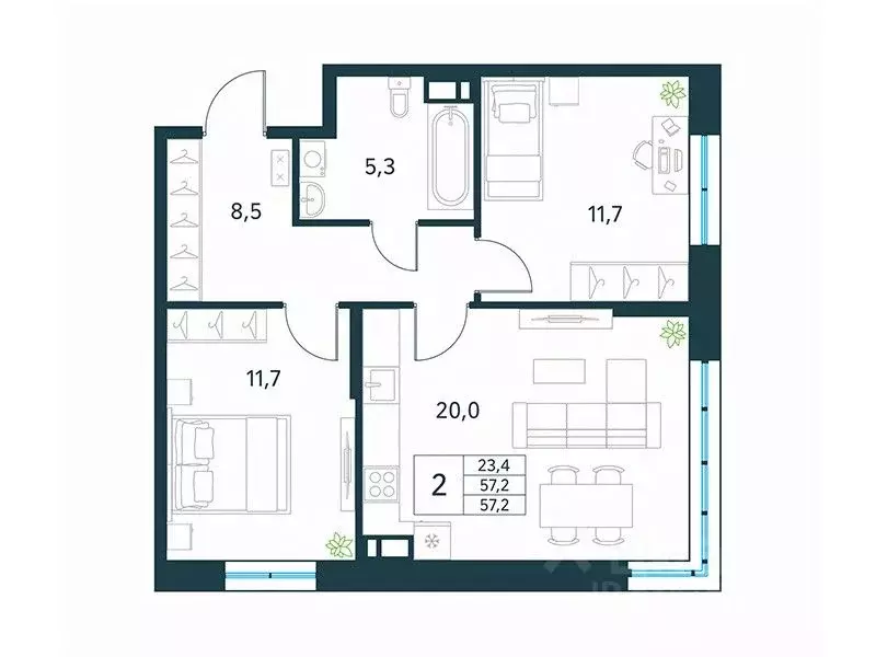 2-к кв. Забайкальский край, Чита Хороший мкр,  (57.2 м) - Фото 0
