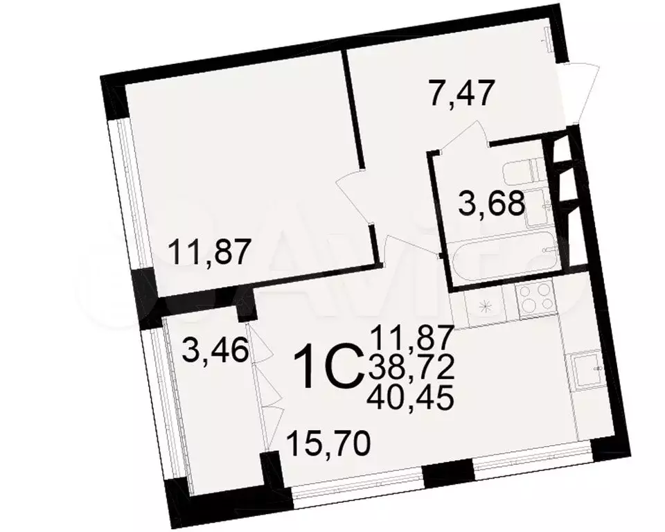 1-к. квартира, 40,5 м, 9/25 эт. - Фото 1
