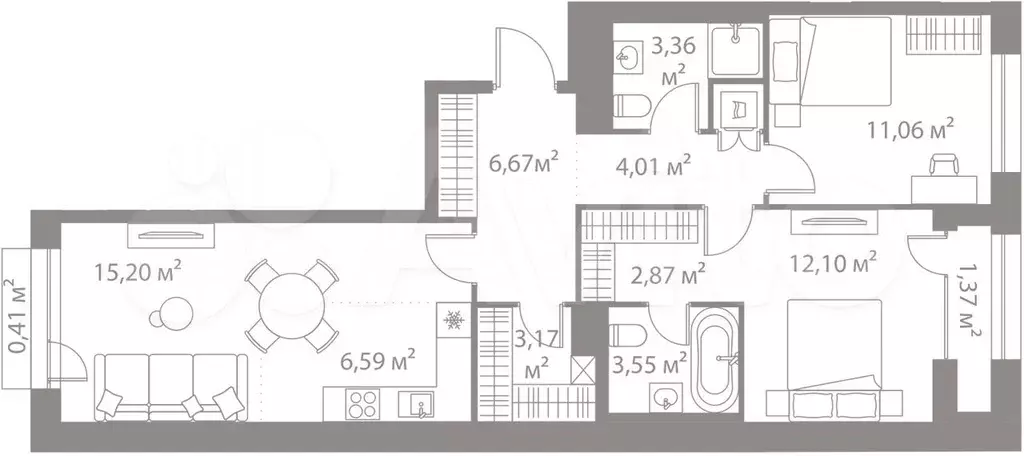 2-к. квартира, 70,4 м, 4/9 эт. - Фото 0