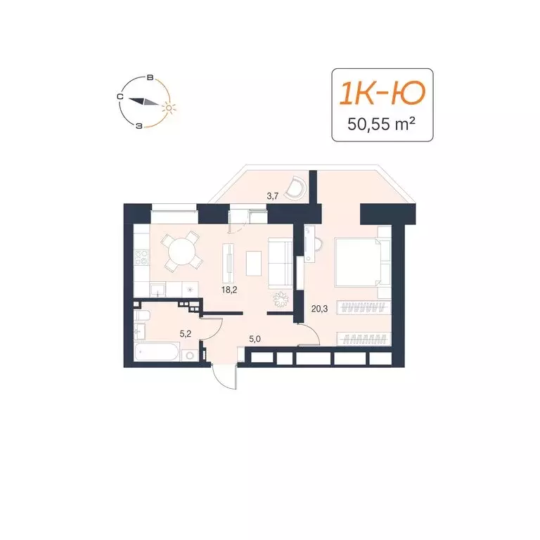 1-комнатная квартира: Екатеринбург, улица Декабристов, 20 (50.45 м) - Фото 1