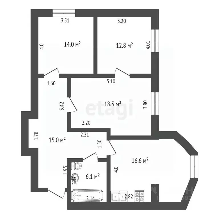 3-к кв. Ростовская область, Таганрог Литейная ул., 38 (82.8 м) - Фото 1