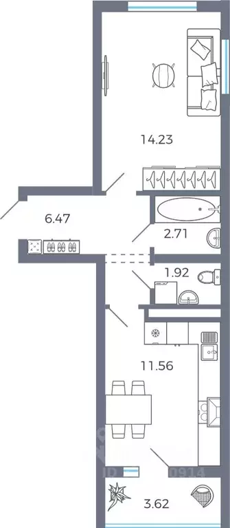 1-к кв. Самарская область, Волжский район, Лопатино с/пос, пос. ... - Фото 2