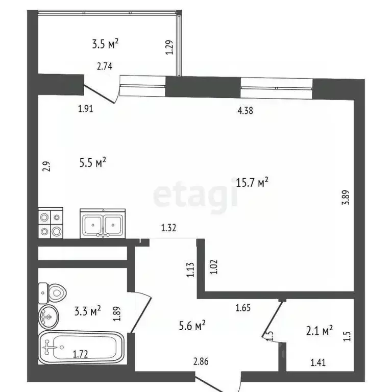 Студия Краснодарский край, Анапа Анапское ш., 6к2 (32.2 м) - Фото 2