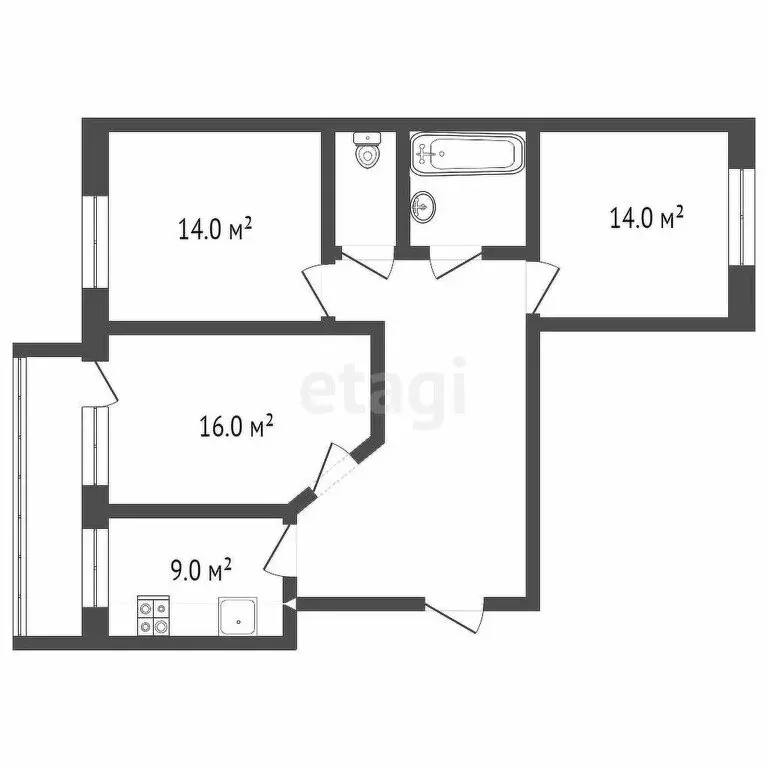 3-комнатная квартира: Ярославль, улица Ньютона, 28А (58.2 м) - Фото 0
