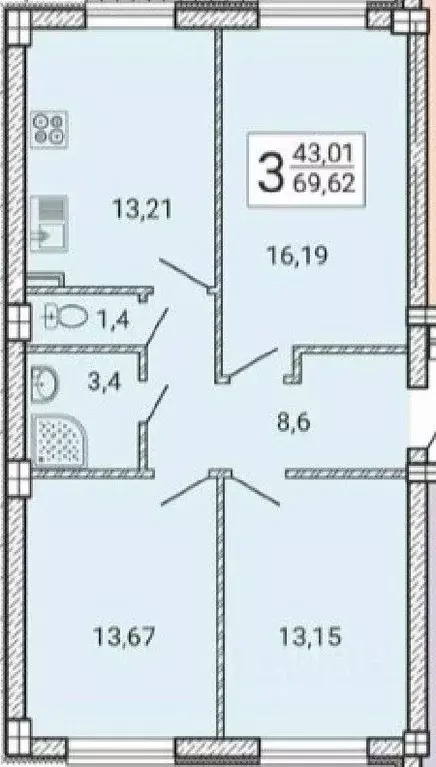 3-к кв. Воронежская область, Воронеж Цимлянская ул., 10Д (69.62 м) - Фото 0