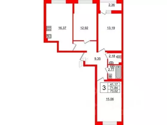 3-к кв. Санкт-Петербург просп. Крузенштерна, 4 (73.0 м) - Фото 0