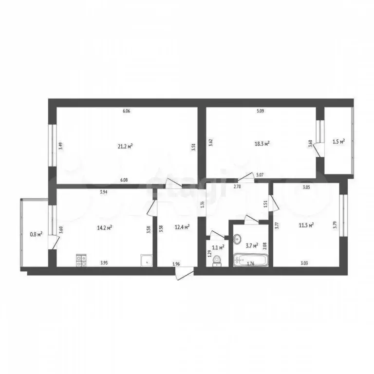 3-к. квартира, 82,4 м, 3/5 эт. - Фото 0