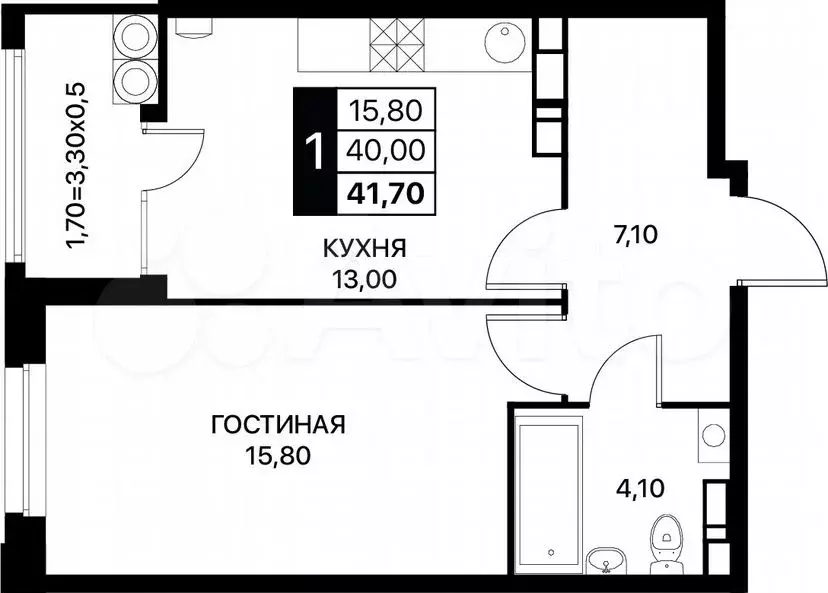 1-к. квартира, 41,7 м, 20/20 эт. - Фото 0