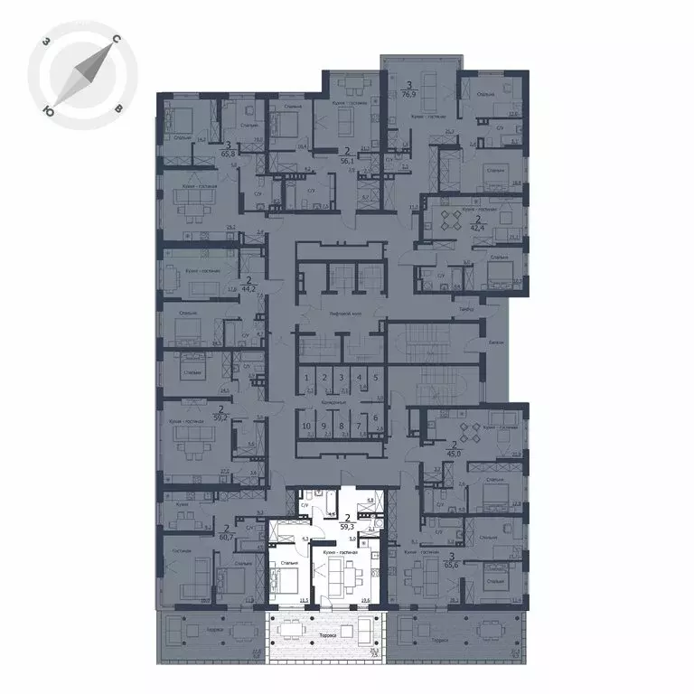 2-комнатная квартира: Красноярск, улица Петра Подзолкова, 15Бк2 (59.3 ... - Фото 2
