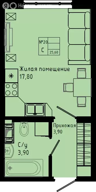 Квартира-студия: Коммунар, Железнодорожная улица, 41к3 (25.6 м) - Фото 1