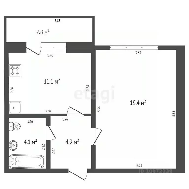 1-к кв. Башкортостан, Стерлитамак ул. Худайбердина, 145 (32.9 м) - Фото 1