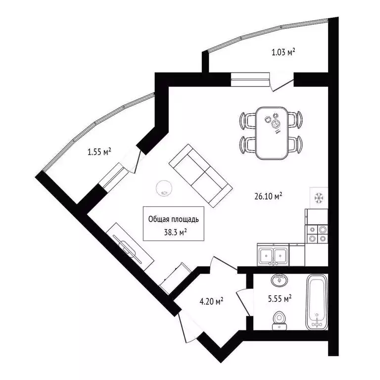 Квартира-студия: Новосибирск, улица Есенина, 67 (38.3 м) - Фото 1
