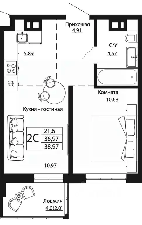 2-к кв. Ростовская область, Ростов-на-Дону ул. Текучева, 370/2 (38.5 ... - Фото 0