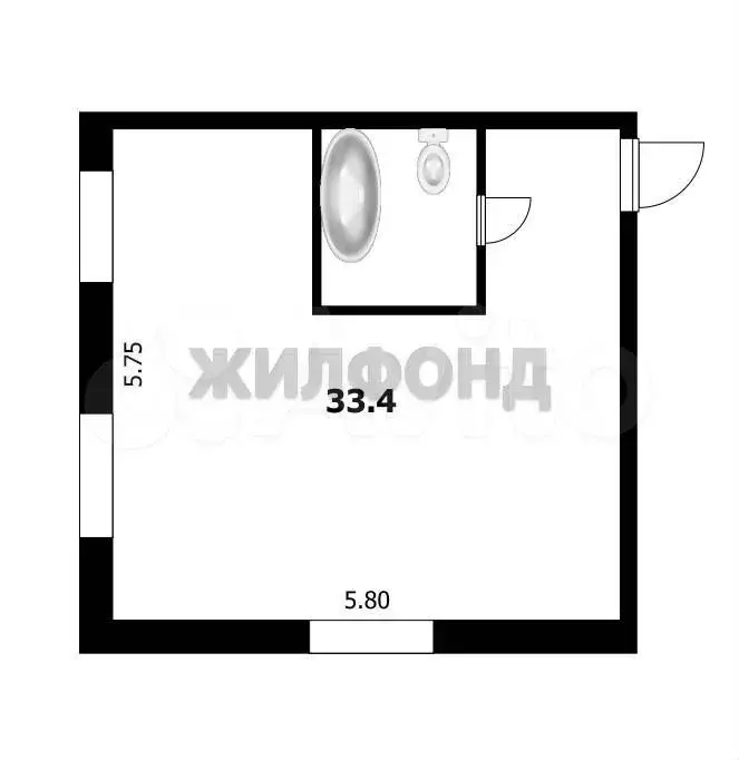 Квартира-студия, 33,4 м, 1/4 эт. - Фото 0