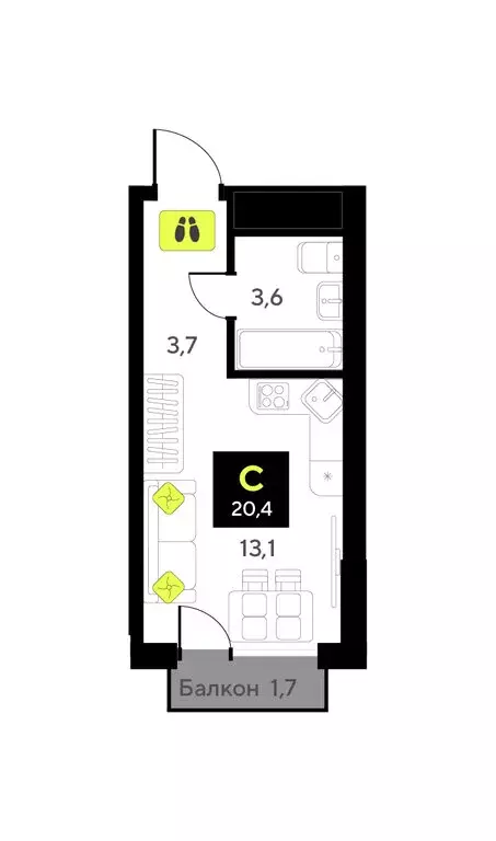 Квартира-студия: Тюмень, улица Первооткрывателей, 9 (20.4 м) - Фото 1