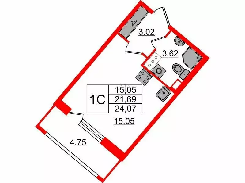 Квартира-студия: Санкт-Петербург, Октябрьская набережная (21.69 м) - Фото 0