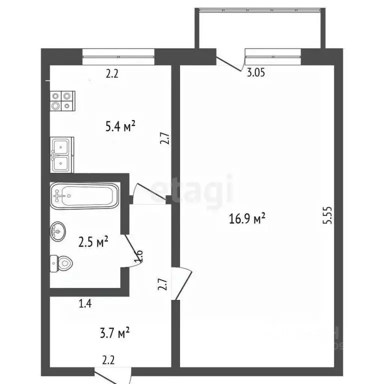 1-к кв. Мордовия, Саранск ул. Титова, 142 (29.0 м) - Фото 0