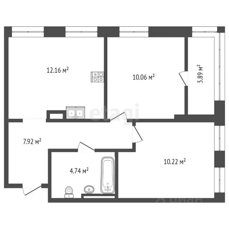 2-к кв. Тюменская область, Тюмень ул. Андрея Кореневского, 7 (48.7 м) - Фото 1